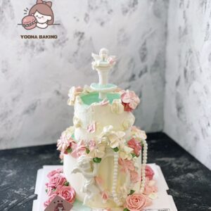 Two-Tier Vintage Angel Wishing Well Cake