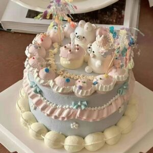 Two Rabbit Retro Hand-Drawn Cake