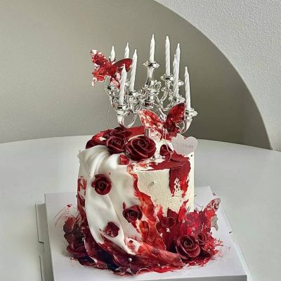 红色泼墨烛台 red splatter candle holder